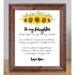 Framed Sunflower Letter to Daughter Inspirational Print Gift Wall Hanging